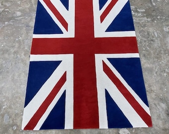 Hand Tufted Union Jack Wool Rug: British Flag, Modern Patriotic Decor