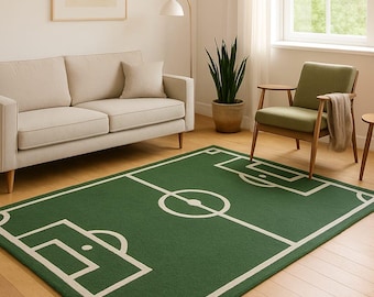 Alfombra de lana tejida a mano con forma de campo de fútbol, para habitación infantil, tamaño personalizado.