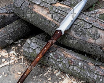 Lanza vikinga forjada a mano / Hoja de acero al carbono, mango de palisandro (objeto decorativo)