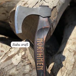 Hand-Forged Viking Battle Axe: Custom Engraved Norse Camping Axe