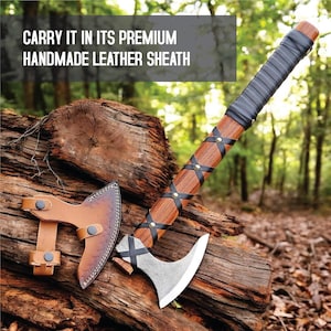 Hand-Forged Viking Battle Axe: Engraved Northmen Style, Camping & Hunting
