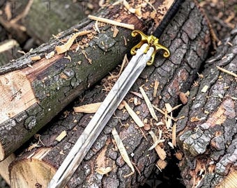 Handmade Gothic Skull Guard Sword – Medieval Fantasy Long Sword with Leather Handle – Decorative Collectible Blade – Gift for Him