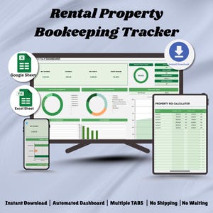Rental Bookkeeping Property Tracker, Property Management Google Sheet, Rental Tracker Excel Sheet, Monthly Rental Profit Tracker Excel Sheet