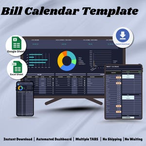 Monthly Bill Calendar, Monthly Financial Planner, Bill Tracker Spreadsheet, Bill Payment Tracker Excel Sheet, Monthly Financial Planner Dark