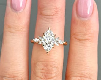 Klassieke 1,50 CT marquise geslepen laboratoriumdiamanten trouwring 14K massief gouden tulp set solitaire verlovingsring minimalistische ring