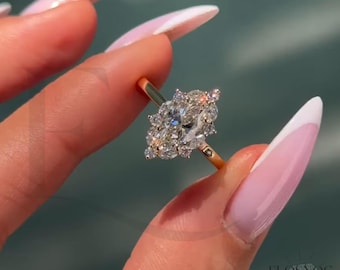 Vintage 2 CT marquise geslepen halo set Lab Grown diamanten verlovingsring 14K massief gouden solitaire trouwring perfecte cadeau-ring