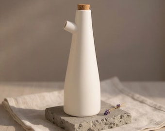 Modern White Ceramic Olive Oil Dispenser Bottle | Vinegar Cruet Pourer | Porcelain Kitchen Storage Container 240ml 300ml Set of 2