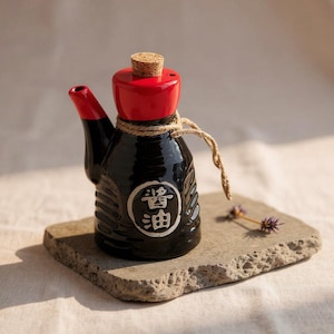 Japanese Ceramic Oil Dispenser | Soy Sauce Bottle & Vinegar Cruet | Asian Style Kitchen Condiment Pot | Porcelain Tabletop Pourer