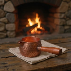 Hammered Copper Turkish Coffee Pot Cezve Ibrik | Traditional Stove Top Teapot | Rustic Tea Kettle Milk Warmer | Long Handle Copper Pot