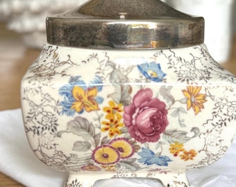 Vintage Chintz Porcelain Sugar Jar: Lancaster Sandland, Cottagecore Decor