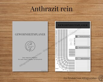 Rastreador de hábitos mensual (PDF): planificador de hábitos sin fecha para imprimir, minimalista, color antracita puro (gris)