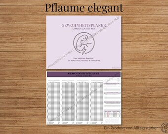 Rastreador de hábitos anual (PDF): planificador de hábitos sin fecha para imprimir, minimalista, en un elegante color morado.