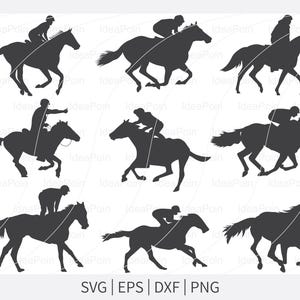 競馬SVG、競馬シルエット、騎手SVG、競馬場での競馬、競馬ベクター、乗馬SVG、DXF