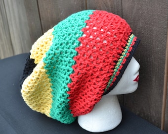Crochet Rasta Hat - Rasta Tam - Dread Tam - Rastafari - Slouchy Beanie - Music Festivals - Summer Fashion
