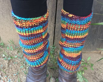 Hand Knitted Rainbow Leg Warmers - Ankle Warmer - Knee Warmer - Knit Boot Socks - Boot Cuffs - Gift for Her - Size Small - Ready To Ship