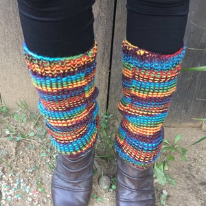 Hand Knitted Rainbow Leg Warmers - Ankle Warmer - Knee Warmer - Knit Boot Socks - Boot Cuffs - Gift for Her - Size Small - Ready To Ship