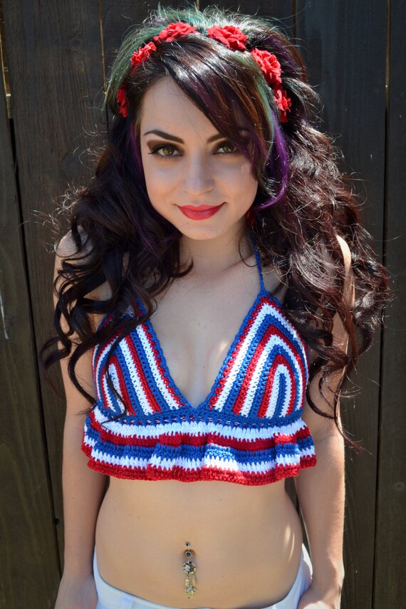 Red White Blue Crochet Halter Top - Crop Top - Ruffle Top - Bikini Top -  Festivals - Raves - Summer Fashion - Etsy