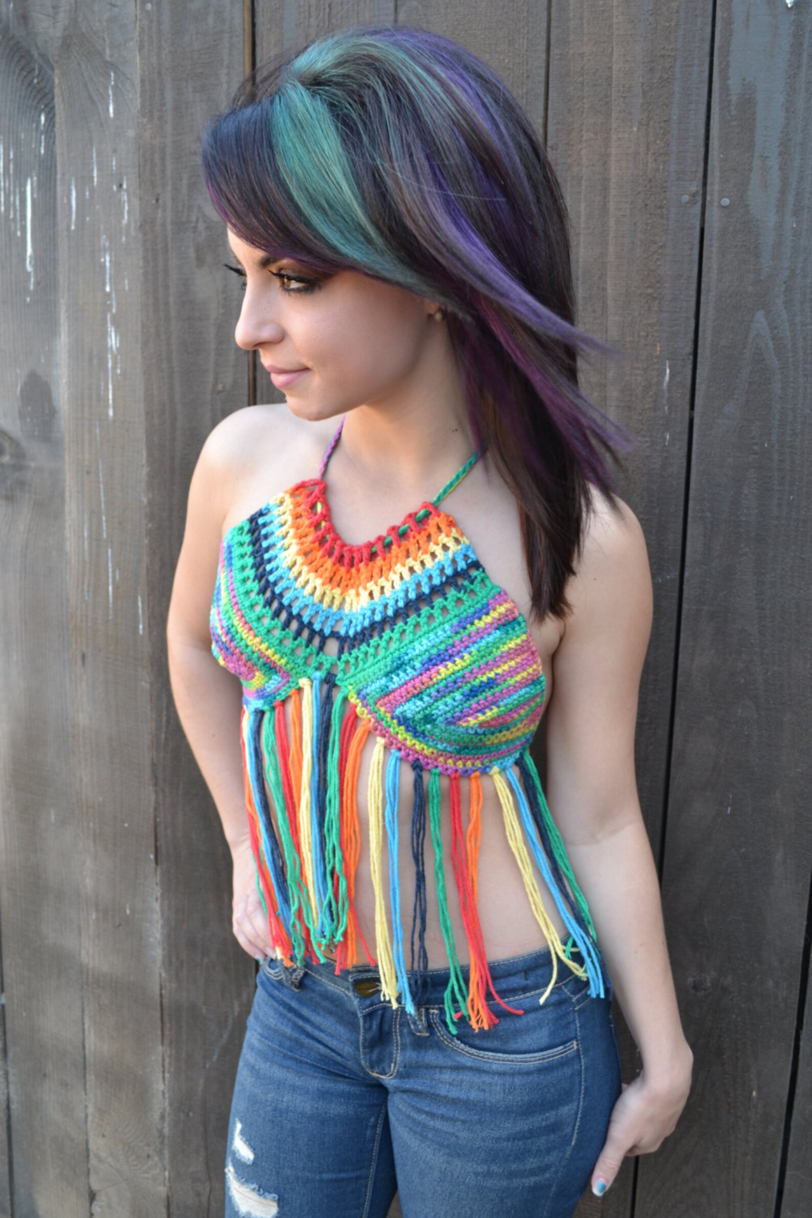 Rainbow Crochet Halter Top main image 1