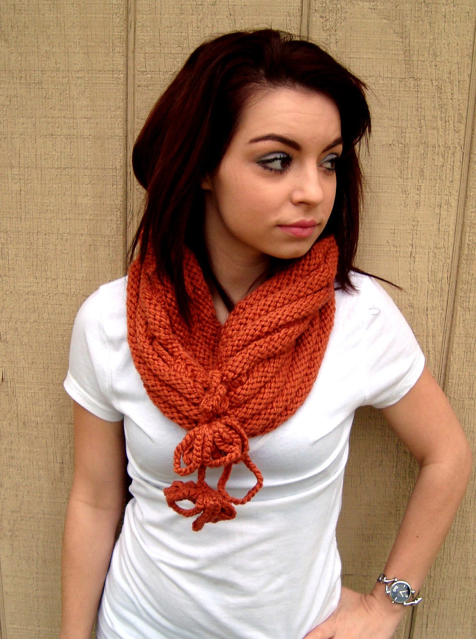 Hand Knitted Neck Warmer With Tassels Seamless Cowl Etsy