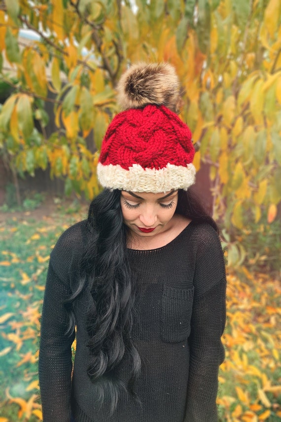 Cable Knit Fur Pom Pom Winter Hat 