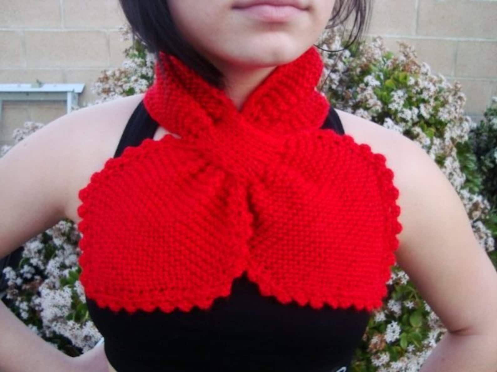 Red Necktie Scarf Hand Knitted Lotus Leaf Scarf Knitted Etsy