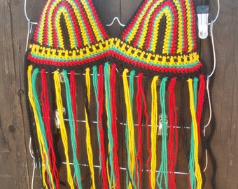 Crochet Rasta Halter Top - Rasta Top - Hippie Top - Fringe Top - Festival Top - Bikini Top - Ordini personalizzati