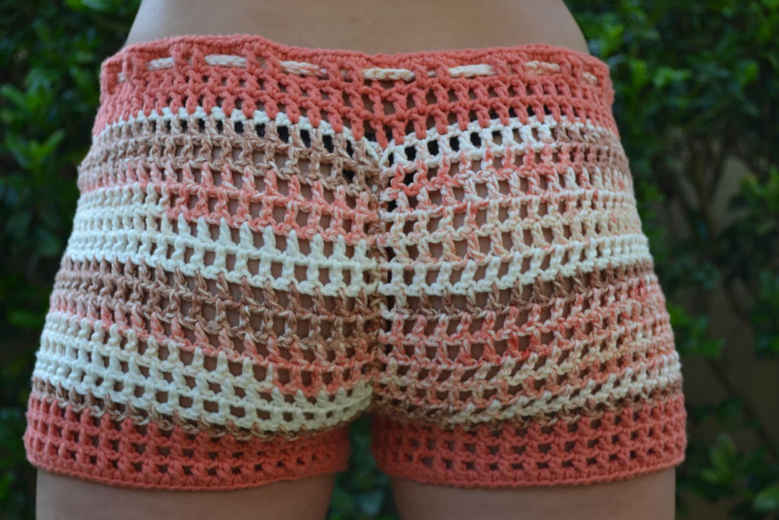Crochet Shorts in Tangerine Stripes Women Boy Shorts Lace | Etsy
