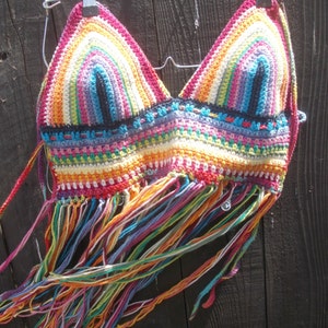Crochet Halter Top - Hippie Top - Rainbow Top - Fringe Top - Festival Top - Bikini Top - Custom Orders