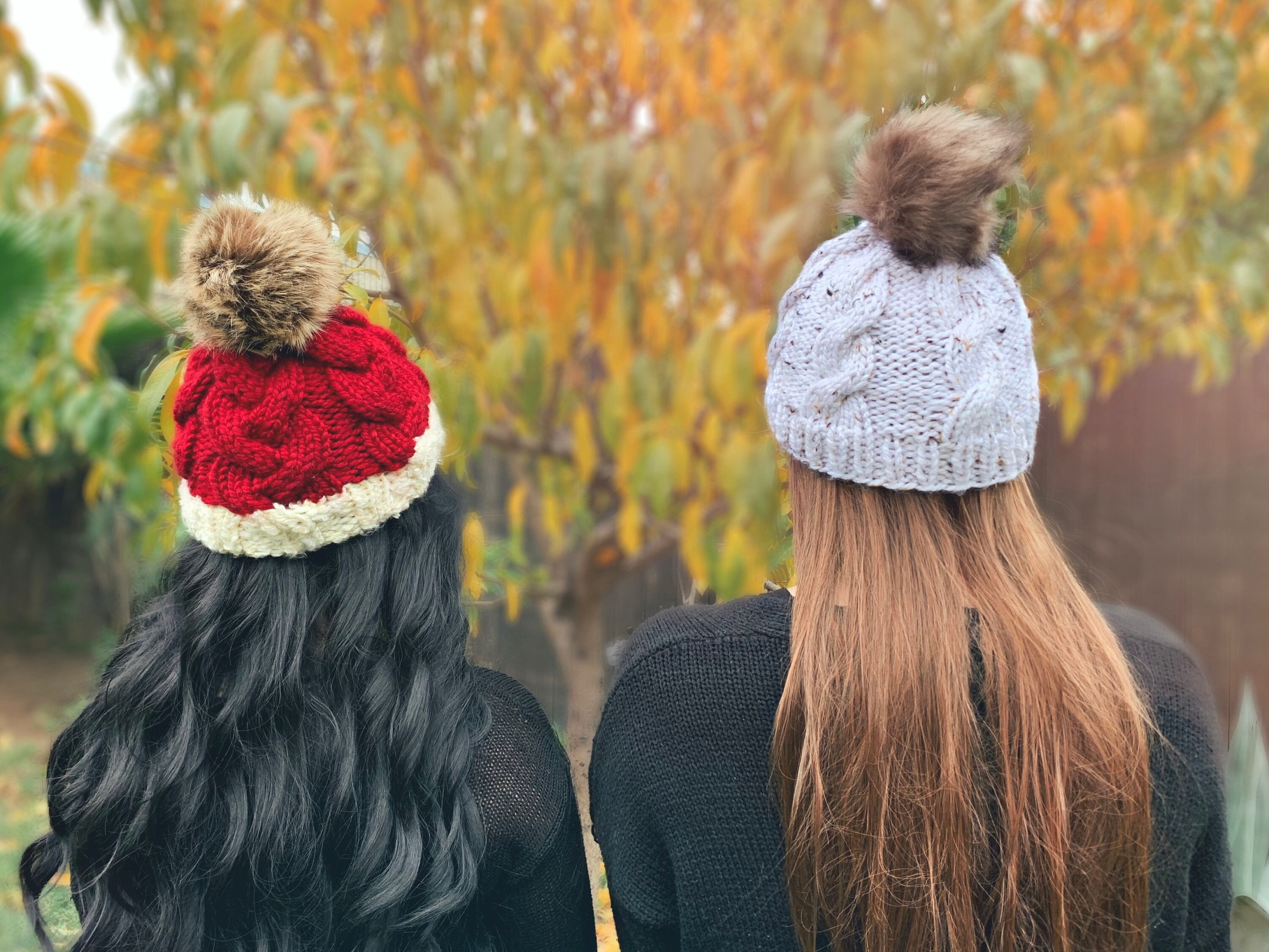 Cable Knit Fur Pom Pom Winter Hat - Detachable Faux Fur Pom 