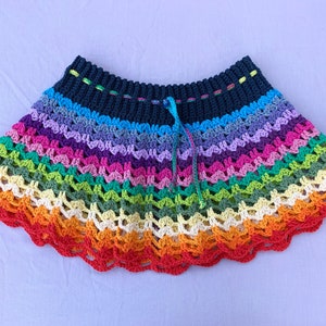Crochet Rainbow Summer Skirt - Beach Cover Up - Skirt In Vegan Friendly Rainbow Cotton - Festival Rave Party Vacation Beach Wear