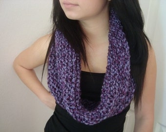 Hand Knitted Purple Neck Warmer Infinity Eternity Circle Scarf  - Soft Purple Knit Cowl  - Gift for Her