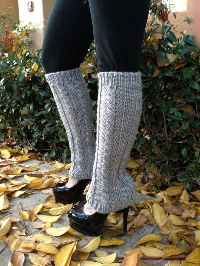 Hand Knitted Long Leg Warmers Cable Knit Boot Cuffs Etsy