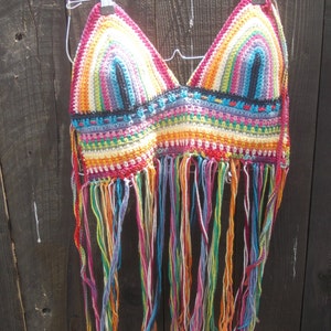 Crochet Halter Top Hippie Top Rainbow Top Fringe Top Festival