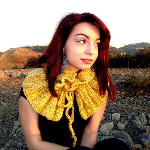 Hand Knitted Adjustable Yellow Cowl Scarf Neck Warmer Collar - Winter Accessories - Gift for Her