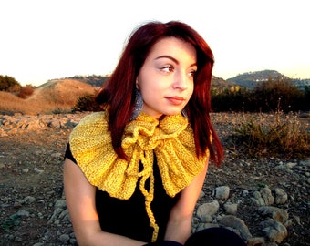 Hand Knitted Adjustable Yellow Cowl Scarf Neck Warmer Collar - Winter Accessories - Gift for Her