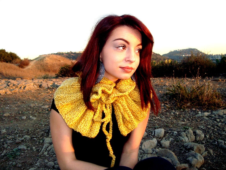 Hand Knitted Adjustable Yellow Cowl Scarf Neck Warmer Collar - Winter ...