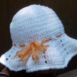 Crochet Sun Hat - Brimmed Hat - Beach Hat - White Crochet Hat - Crochet Floppy Hat - Fashion Accessories - Vegan Friendly image 1