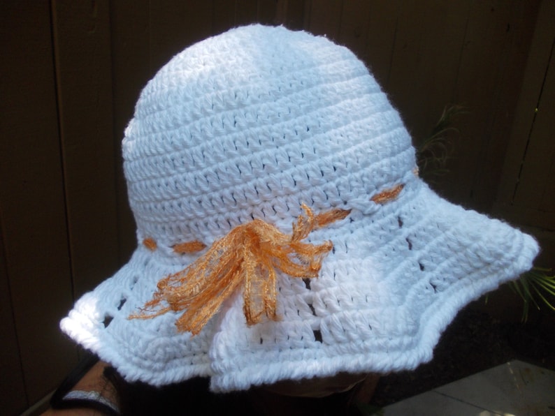 Crochet Sun Hat - Brimmed Hat - Beach Hat - White Crochet Hat - Crochet Floppy Hat - Fashion Accessories - Vegan Friendly image 1