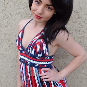 Red White Blue Crochet Halter Top - Patriotic Top - 4th of July - American Flag Top - Festival Top - Hippie - Bohemian - Summer Fashion