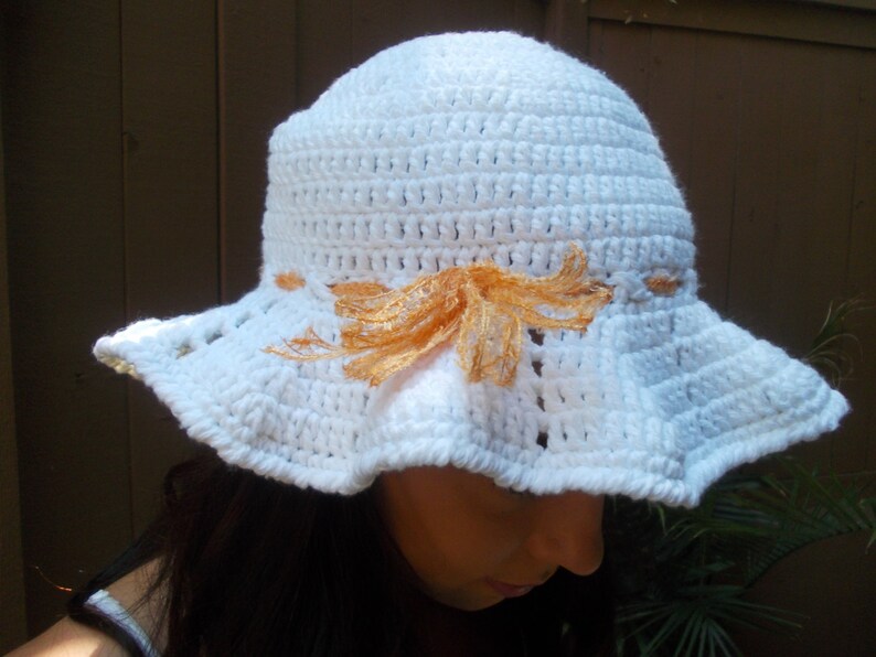 Crochet Sun Hat - Brimmed Hat - Beach Hat - White Crochet Hat - Crochet Floppy Hat - Fashion Accessories - Vegan Friendly image 2