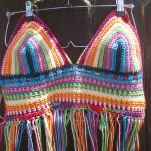 Crochet Halter Top Hippie Top Rainbow Top Fringe Top Festival