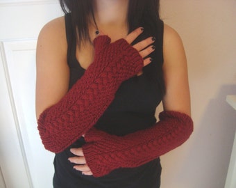 Fingerless Gloves - Knitted Gloves - Fingerless Mittens - Long Armwarmers - Cable Knit Armwarmers - Winter Fashion - Gift for Her
