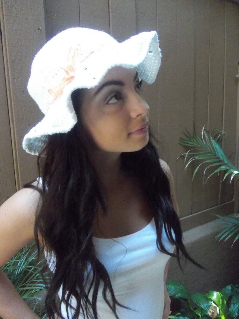 Crochet Sun Hat - Brimmed Hat - Beach Hat - White Crochet Hat - Crochet Floppy Hat - Fashion Accessories - Vegan Friendly image 5