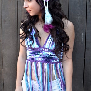 Crochet Halter Top with Long Fringes - Festival Top - Beach Wear - Hippie - Bohemian - Summer Fashion - Can Be Made in all Colors