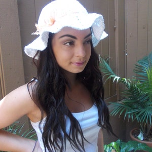 Crochet Sun Hat - Brimmed Hat - Beach Hat - White Crochet Hat - Crochet Floppy Hat - Fashion Accessories - Vegan Friendly image 4