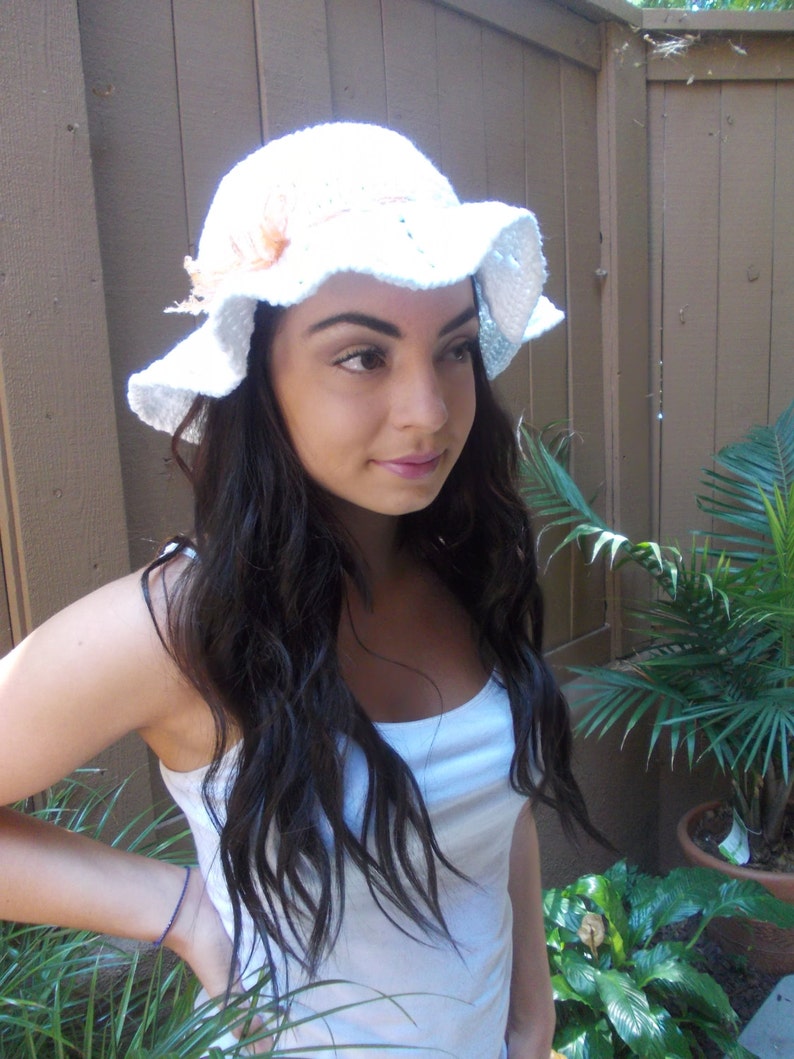 Crochet Sun Hat - Brimmed Hat - Beach Hat - White Crochet Hat - Crochet Floppy Hat - Fashion Accessories - Vegan Friendly image 4