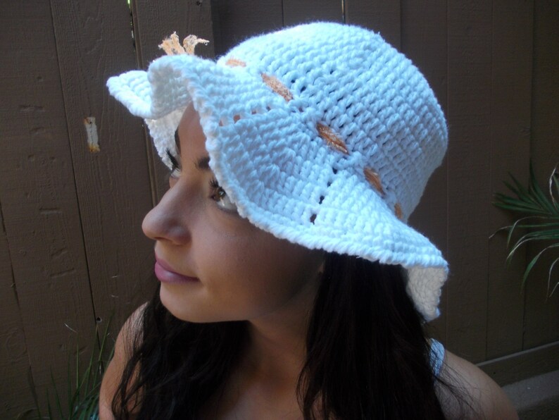 Crochet Sun Hat - Brimmed Hat - Beach Hat - White Crochet Hat - Crochet Floppy Hat - Fashion Accessories - Vegan Friendly image 3