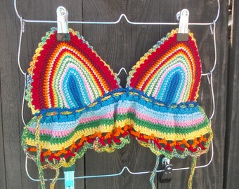 Crochet Halter Top - Rainbow Top - Hippie Top - Bikini Top - Festival Top - Crop Top - Summer Fashion