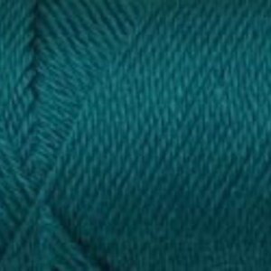May include: Teal yarn with a soft, textured appearance. The yarn is tightly wound and shows the individual strands.