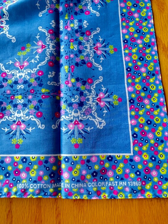 Blue Floral Print Cotton Bandana Bandanna Scarf 2… - image 2